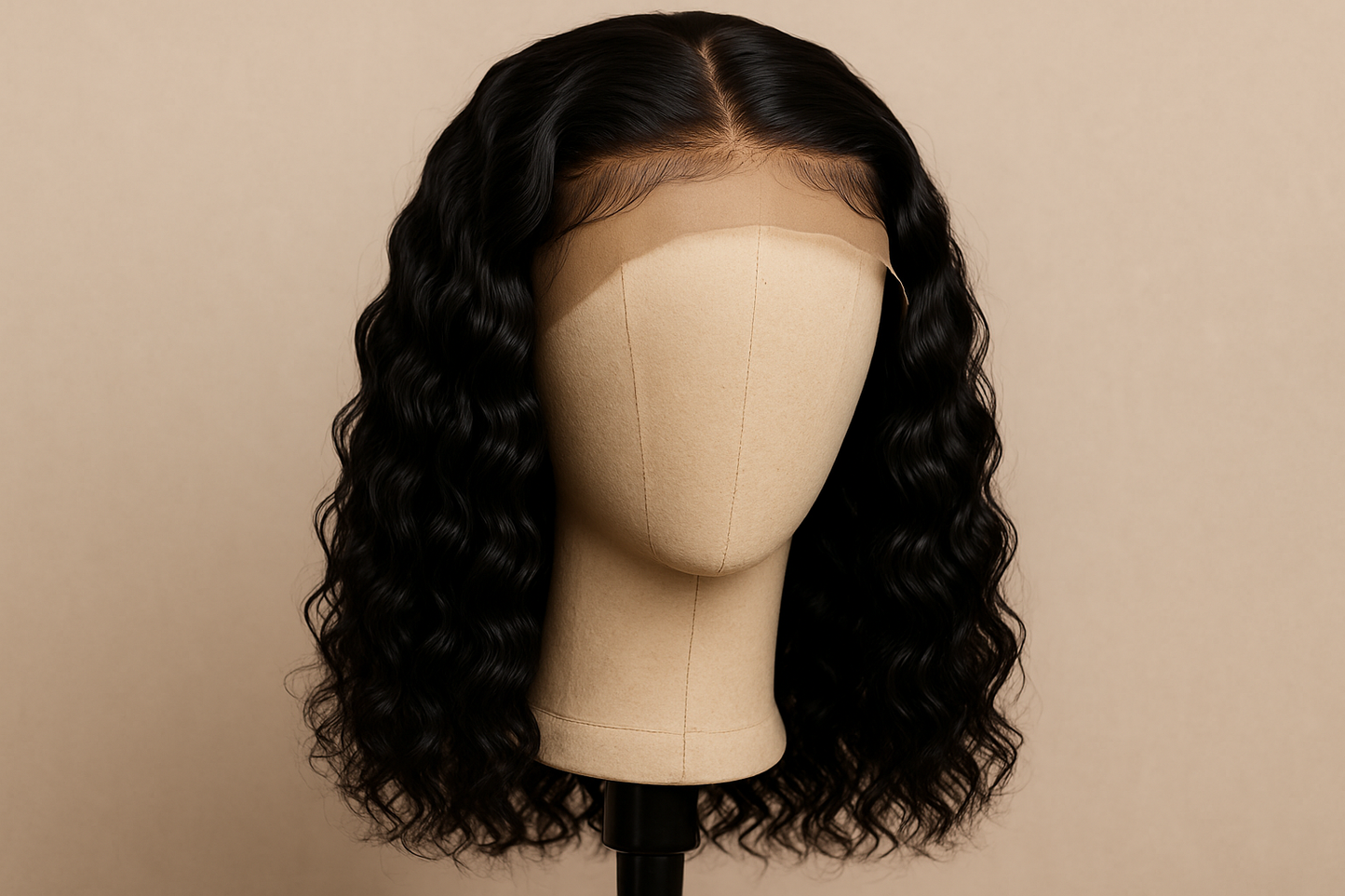 black 14 inch 13x4 lace water wave wig.