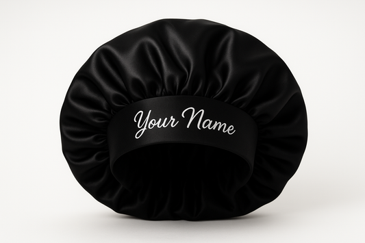 black bonnet with thick headband personalised "Your Name"