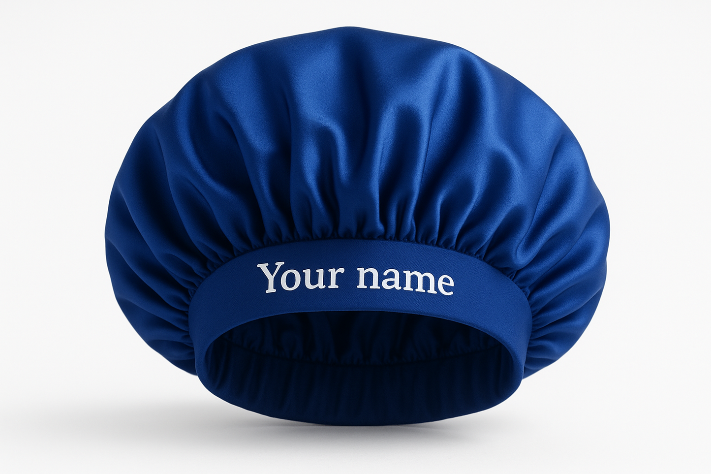 blue bonnet with thick elastic band personalised "Your name"
