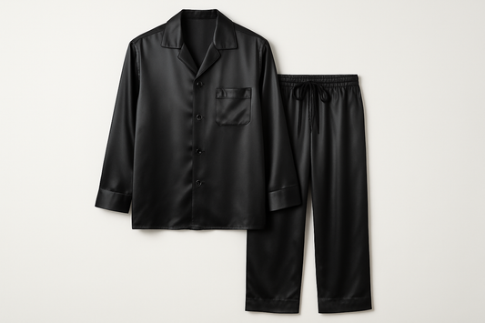 plain black silk pyjamas for men