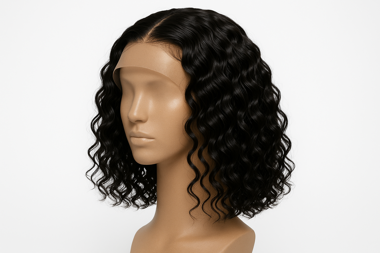 black 10 inches, 13x4 lace water wave curly wig. 