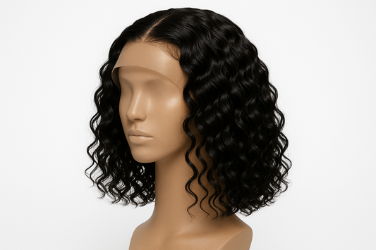 black 10 inches, 13x4 lace water wave curly wig. 