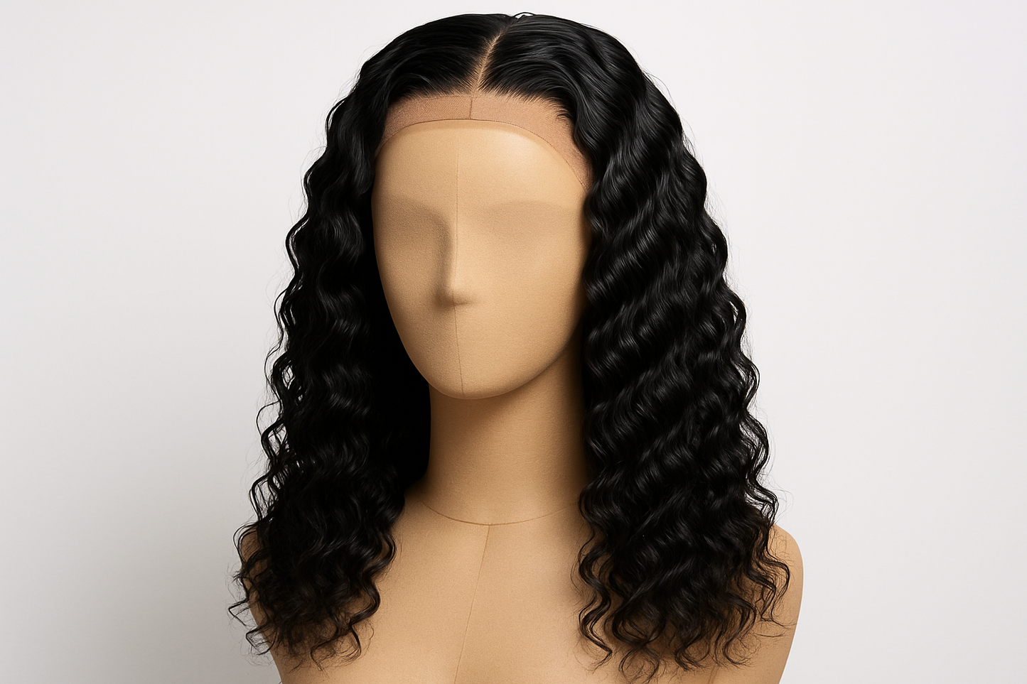black 16 inch 13x4 lace water wave culy wig.