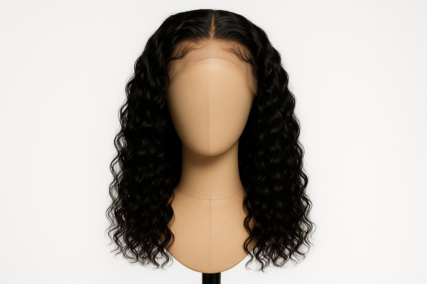 black 22 inch 13x4 water wave curly wig.