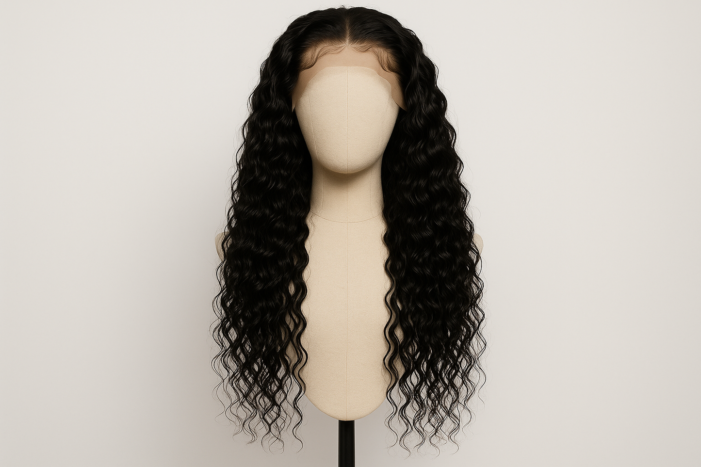 black 24 inch 13x4 water wave curly wig.