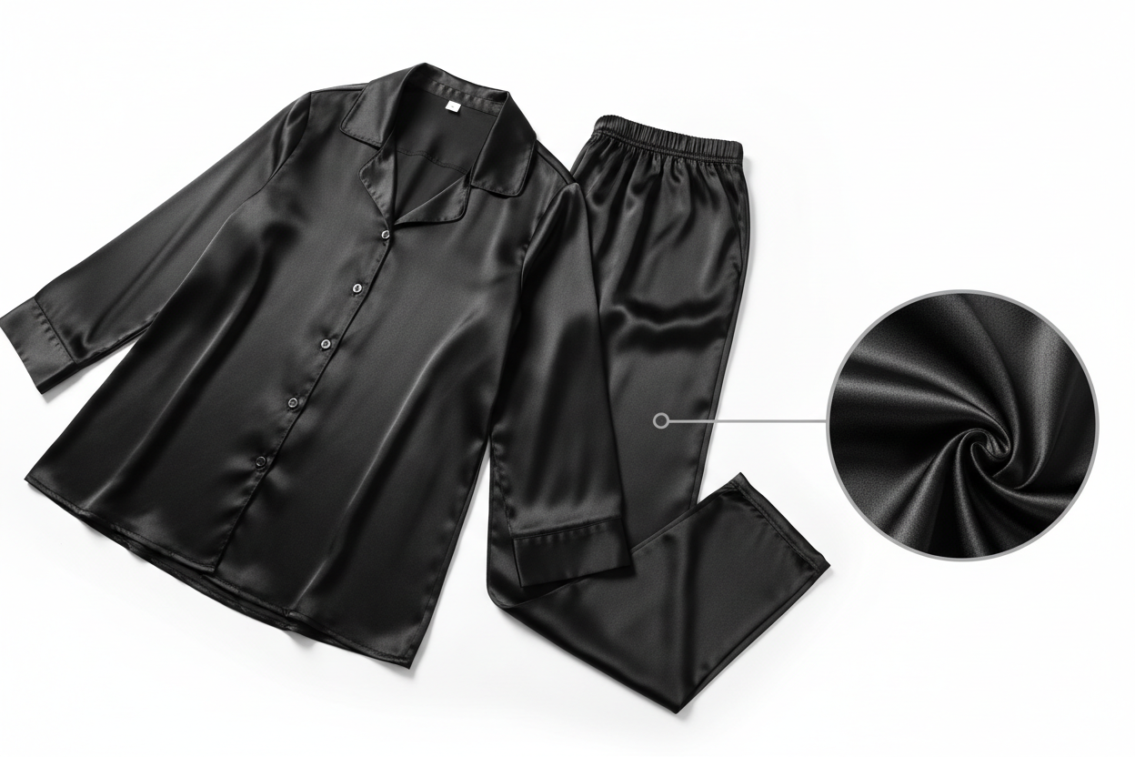 black long sleeve silk pyjamas