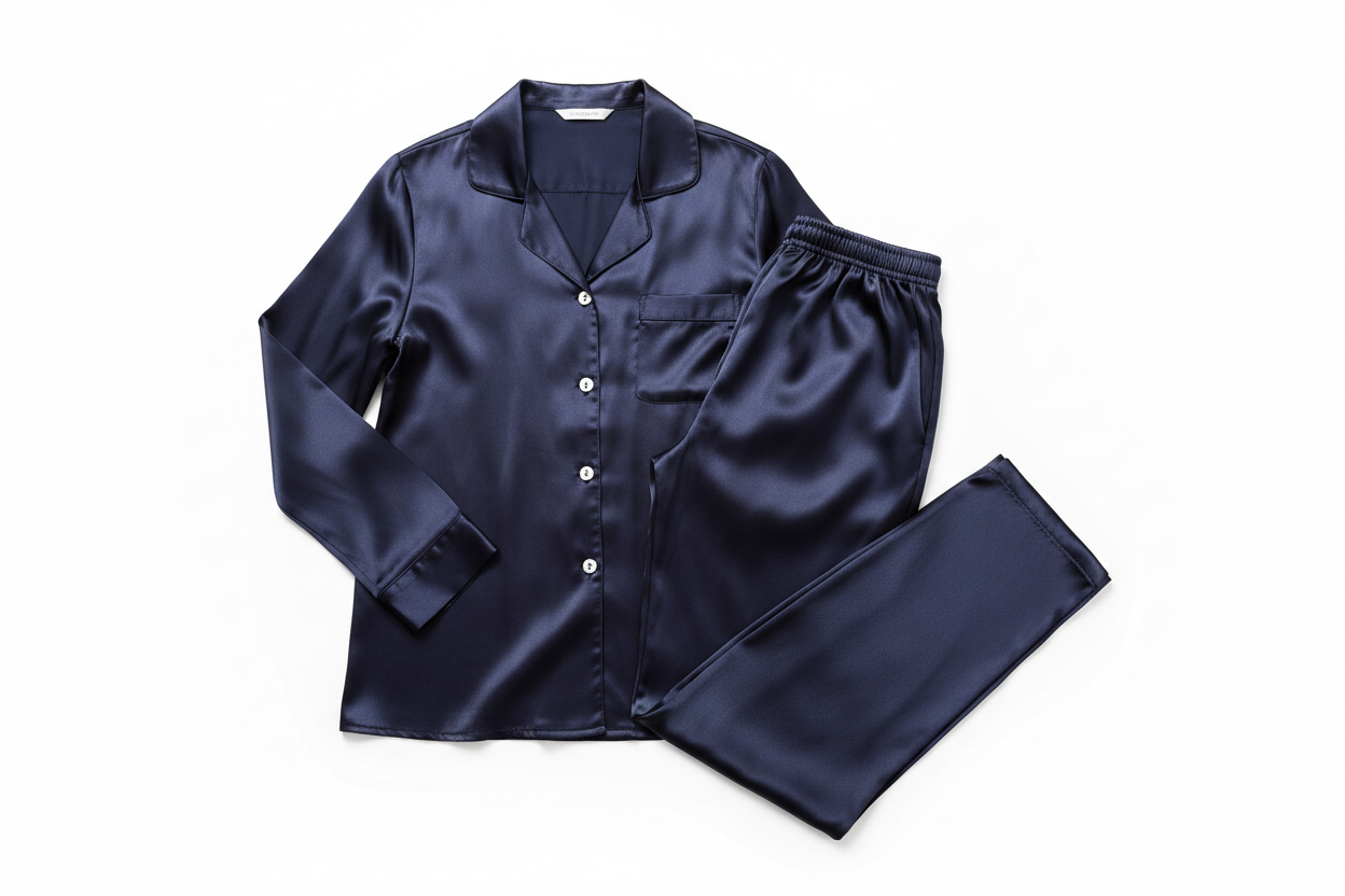 navy long sleeve silk pyjamas 
