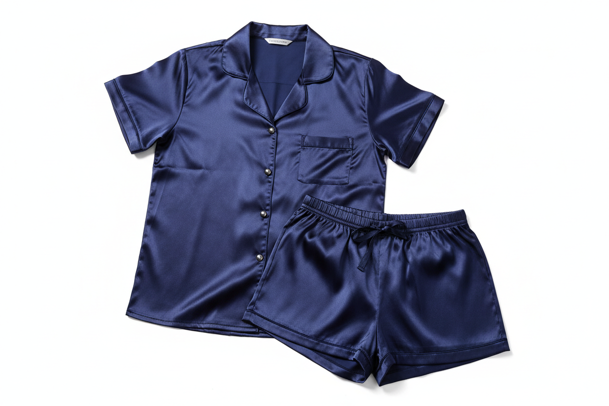 navy short sleeve silk pyjamas