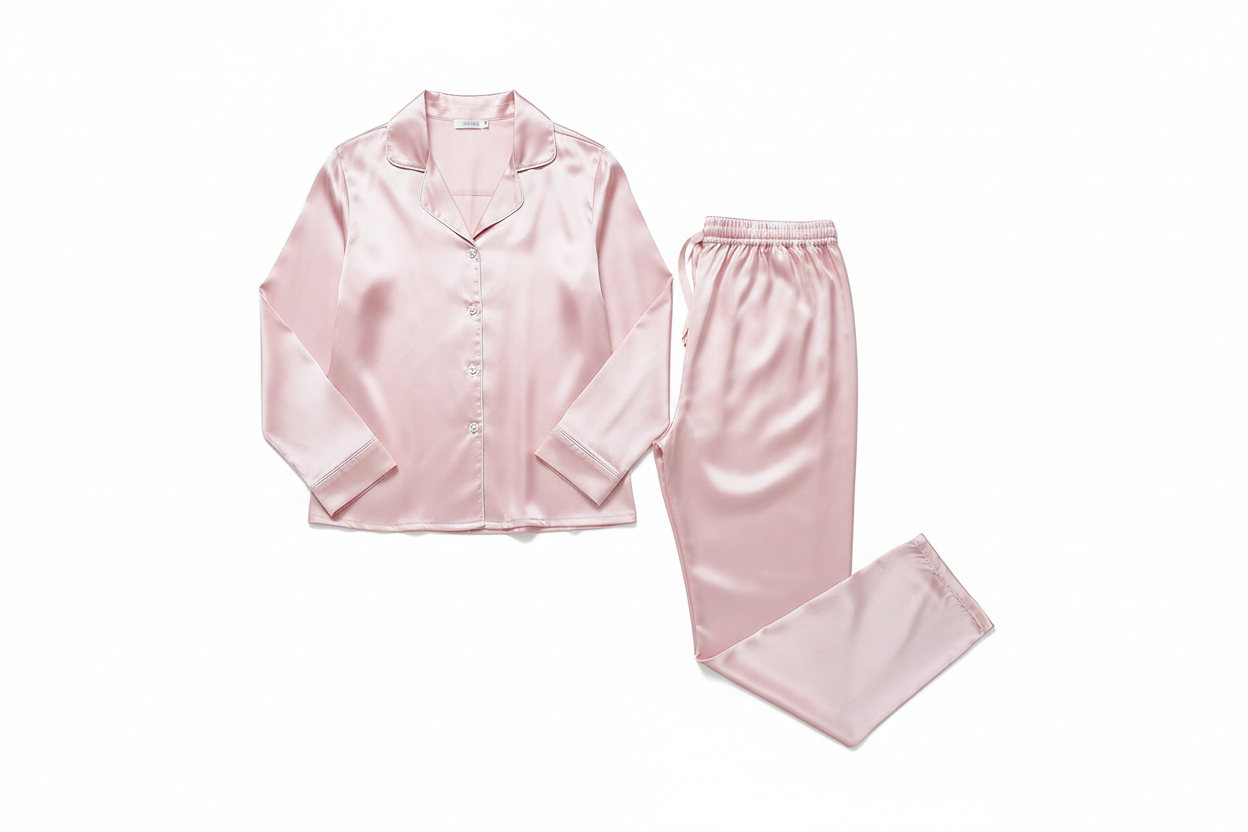 pink long sleeve silk pyjamas