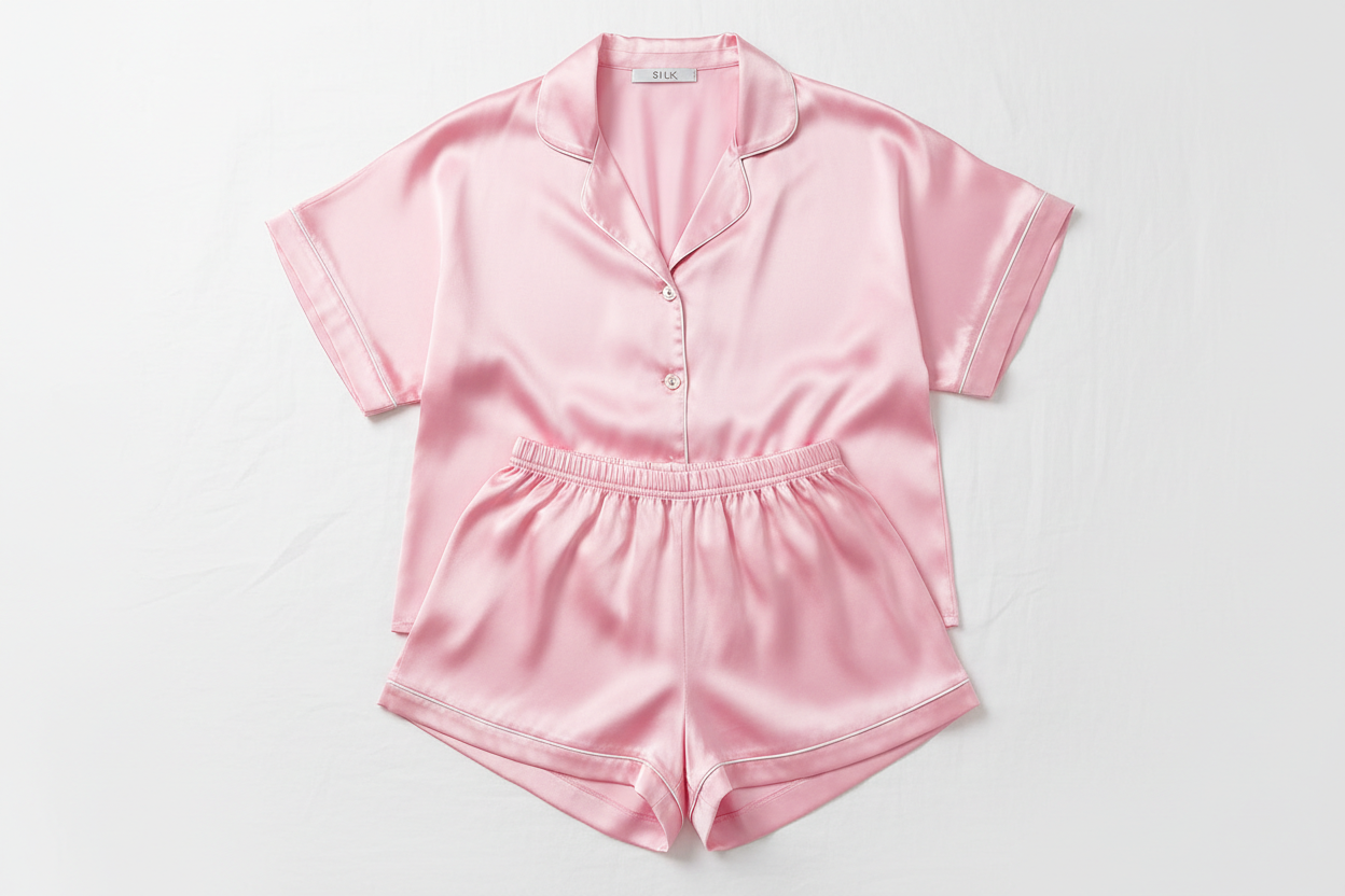 pink short sleeve silk pyjamas
