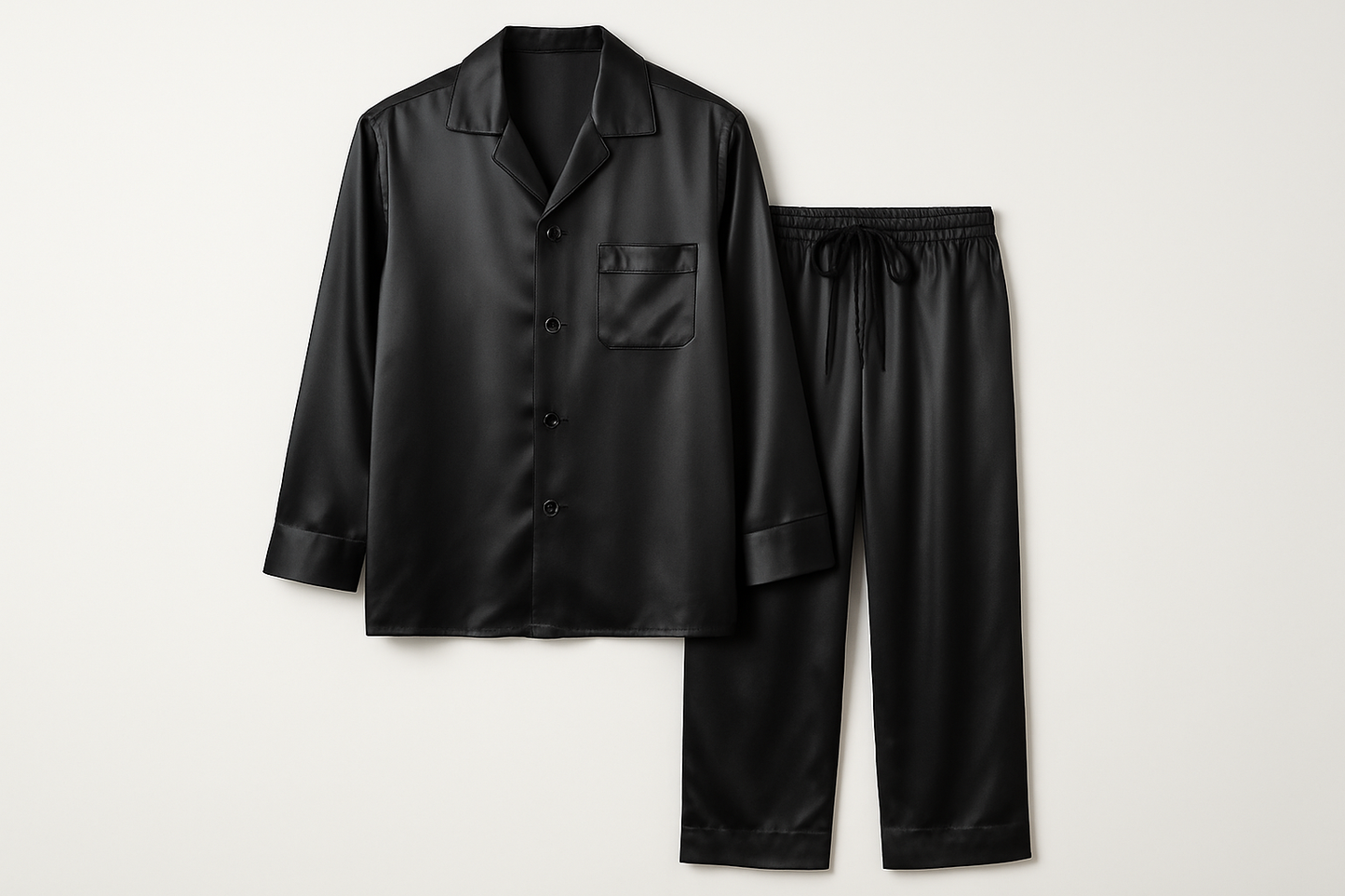 plain black silk pyjamas for men