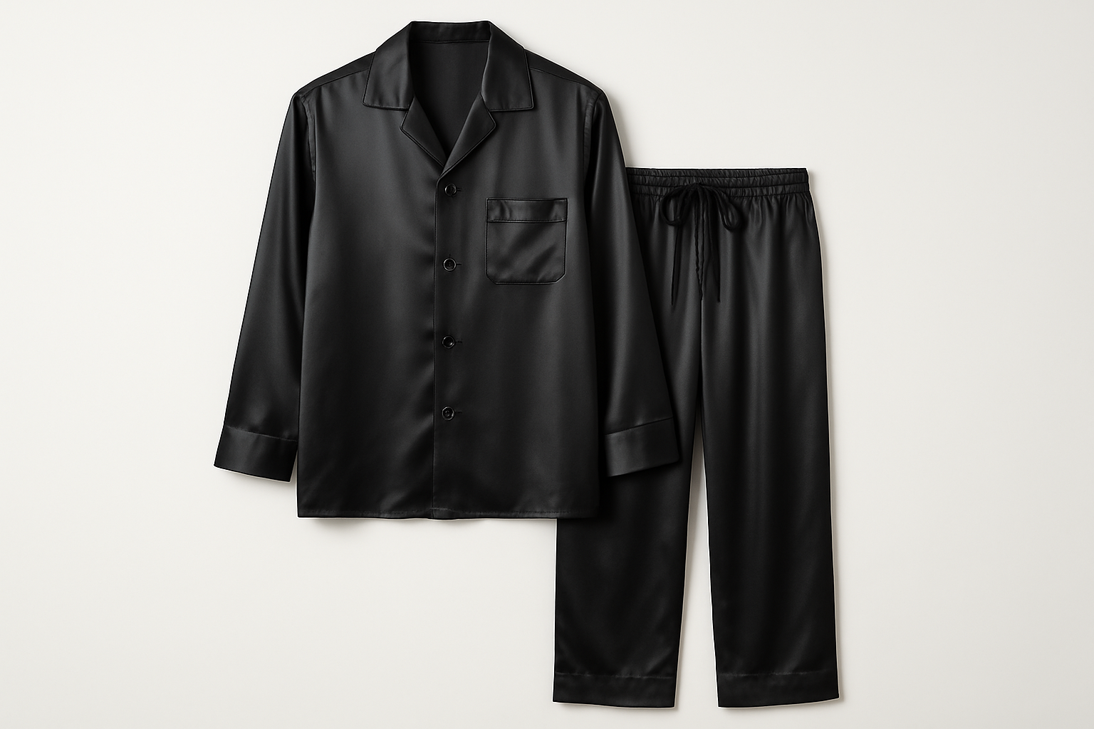 plain black silk pyjamas for men