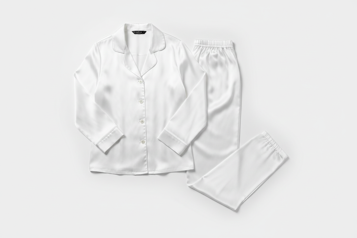 white long sleeve silk pyjamas