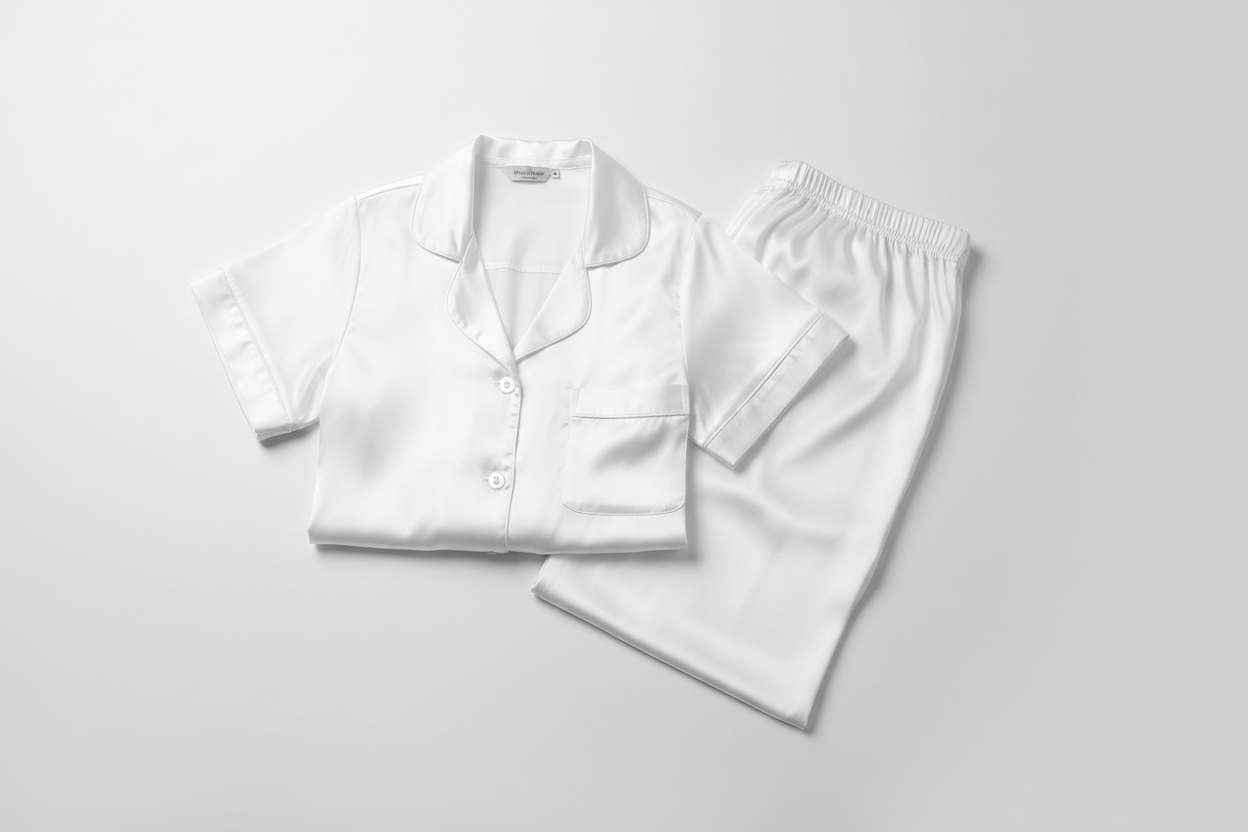 white short sleeve silk pyjamas